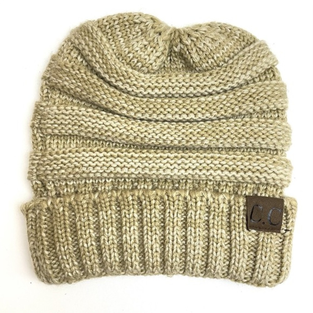 C.C. Women's Chunky Knit Beanie‎ One Size Tan Beige Hat Cap Stretch Winter